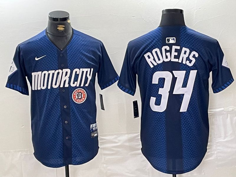 Men Detroit Tigers 34 Rogers Blue City Edition Nike 2024 MLB Jersey style 1